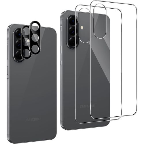 Protections Arrière En Verre Trempé Pour Samsung Galaxy A56 5g - Pack 2 Vitres Dos + 2 Protections Objectifs Caméra, 9h Anti-Rayures, 0,33 Mm, Bords 2.5d, Anti-Traces, Pose Sans Bulles