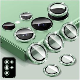 Protecteur D'objectif D'appareil Photo À Paillettes Pour Samsung Galaxy S23 Ultra, Couvercle De Caméra En Verre Trempé Anneaux Métalliques Individuels À Alignement Automatique