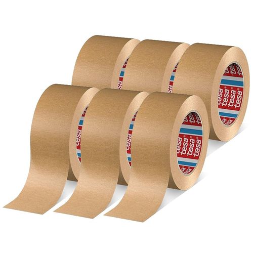 MEVRONISSHOP-pack 4713 Ruban Adhésif d'Emballage de Colis - Adhésif Papier pour Fermer les Cartons, Recyclable et Sans Solvant - Brun - 6 Rouleaux de 50 m x 50 mm Chacun
