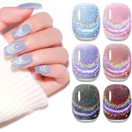 Kal-Cat Eye -Lot De Vernis À Ongles Uv -Arc-En-Ciel -?Il De Chat -Avec Aimant 9d Holographique Uv Magnétique -Sparkle Cateye -Magnétique -Caméléon À Paillettes -10 Ml 