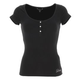 Tee Shirt Manches Courtes Guess Es Ss Karlee Jewel Btn Henley Blk Noir Xs