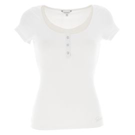 Tee Shirt Manches Courtes Guess Ss Karlee Jewel Btn Henley Blanc L