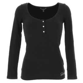 Tee Shirt Manches Longues Guess Ls Karlee Jewel Btn Henley Noir Xs