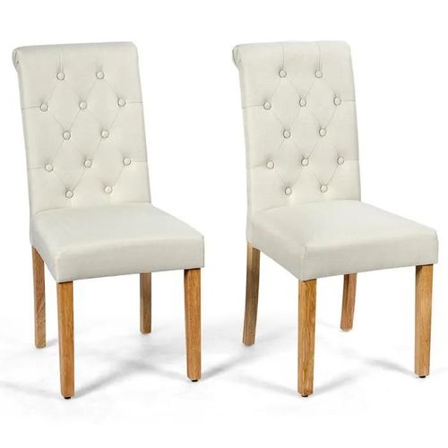 Costway Ensemble De 2 Chaises De Salle À Manger En Tissu Avec Pieds En Bois De Caoutchouc Pour Cuisine Beige