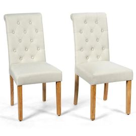 Costway Ensemble De 2 Chaises De Salle À Manger En Tissu Avec Pieds En Bois De Caoutchouc Pour Cuisine Beige