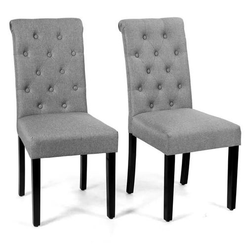 Costway Ensemble De 2 Chaises De Salle À Manger En Tissu Avec Pieds En Bois De Caoutchouc Pour Cuisine Gris