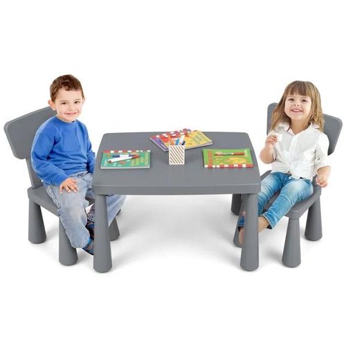 Costway Table Avec 2 Chaises Pour Enfants 1-7 Ans, Dossier Ergonomique Hauteur Scientifique Pour Manger Dessiner Écrire, Gris