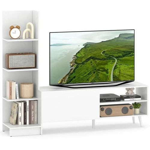 Costway 50" Meuble Tv Avec Étagères De Rangement En « L » Et Étagère Réglable, Compartiments Ouverts, Pour Salon, Chambre, Blanc