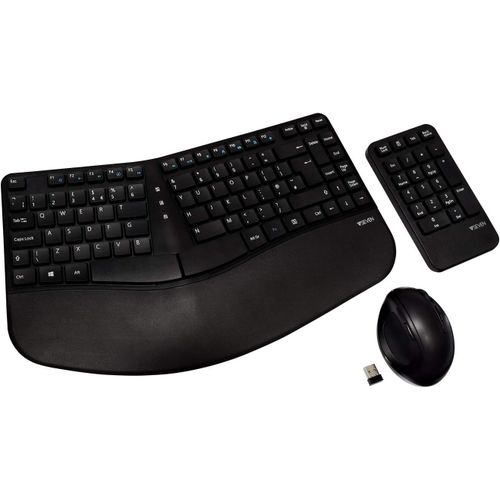 V7 CKW400UK - Ensemble de clavier, souris et pavé numérique - sans fil - 2.4 GHz - R.-U. - noir