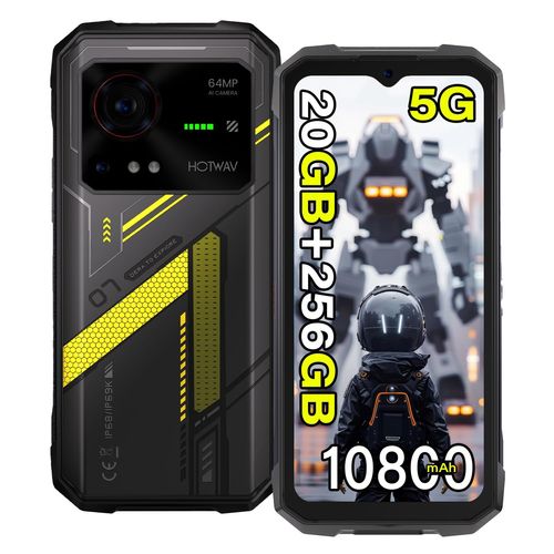 HOTWAV Hyper 7 5G Téléphone Portable Incassable, 20Go+256Go Jaune