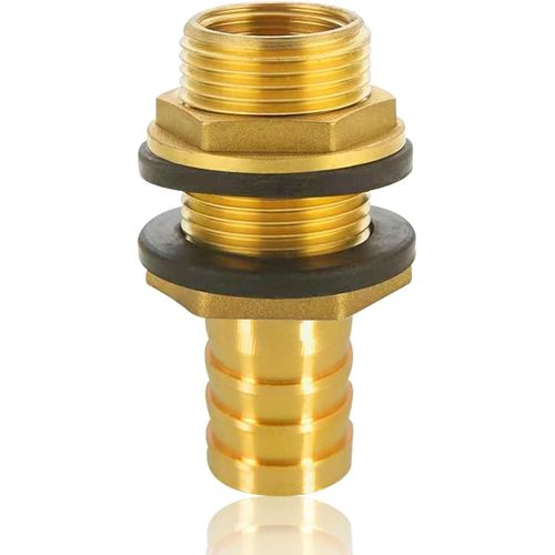 Traversée de réservoir en laiton avec douille,filetage extérieur 3/4"" x filetage intérieur 1/2"" avec douille de tuyau de 19 mm,pour tonneau de pluie,réservoirs d'eau,citernes