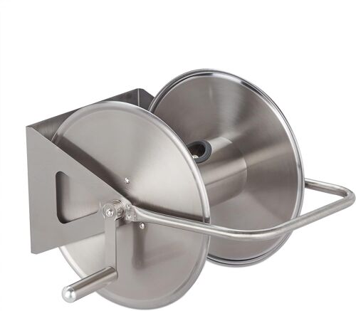 Ulteronixshop-Dévidoir à tuyau d¿arrosage, acier inox, vide, à fixer au mur ou poser au sol, pour longueur de 40 m, argenté