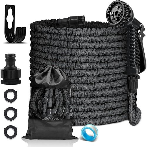CHECARZHN--NO1-Tuyau D'Arro Extensible 7.5M, Tuyau Arro Extensible Avec 1/2"" Et 3/4"" Adaptateurs, 7 Modes De Pulvérisation, Latex Triple Épaisseur Durable Avec Support Mural Et Sac