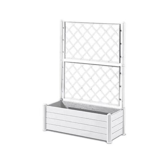 Stefanplast Bac A Fleurs Rectangulaire Avec Treillis - Finition En Bois - 100 X 43 X H 142 Cm - 80 L - Blanc