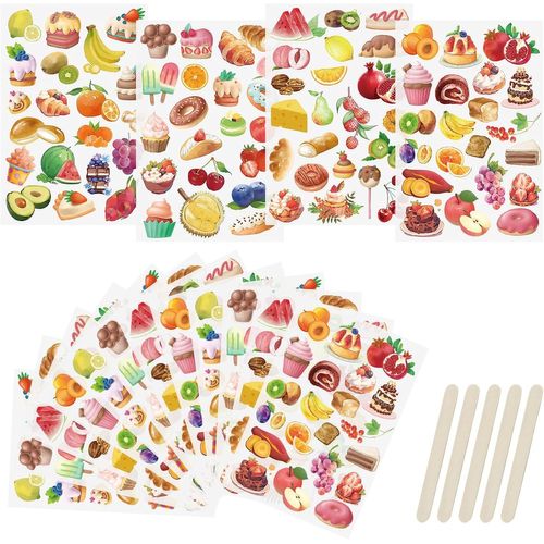 Jum-Lot De 16 Feuilles D'autocollants De Transfert Imperméables Sur Le Thème Des Fruits Et Des Aliments,Décalcomanies Pour Meubles,Loisirs Créatifs,Scrapbooking