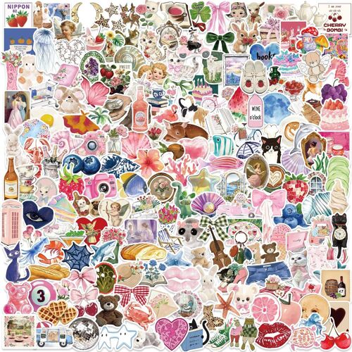 Kalanka-200pcs Autocollants Esthétiques Roses, Autocollants Girly Cute Coquette Pour Bagages, Album De Découpage, Planche À Roulettes, Guitare, Bouteille D'eau, Adolescents, Enfants, Filles
