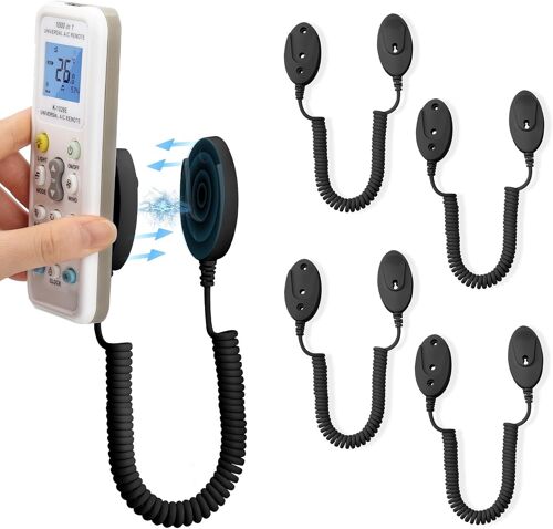 VornixorSarlshop-4-Pack Supports Magnétiques pour Télécommandes avec Cordons à Ressort - Fixation Murale Adhésive, Anti-Perte, Adsorption Rapide, Ressort Extensible pour Une Sécurité Optimal. (Noir 7