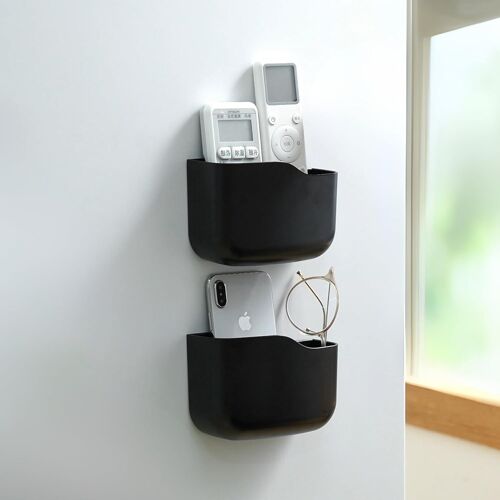 Lot de 2 supports de télécommande autocollants muraux sans perçage - Support universel pour lecteurs multimédias, contrôleurs, téléphones portables, noir