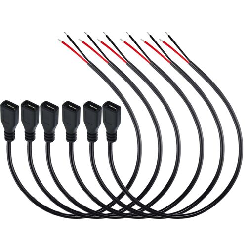 JGD-6Pcs micro Queue de cochon USB,22AWG 3A micro USB Femme extrémité ouverte à fil nu à 2 broches,Femme USB rallonge de câble,prise USB soudable,pour les bricoleurs (30cm)