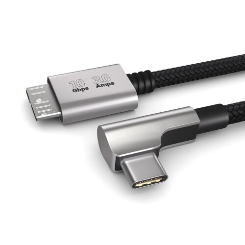 Câble USB C vers Micro-B Fiche coudée à 90° USB 3.0 USB 3.1 USB 3.2 (Gen2/10 Gbps) Câble de connexion USB C Câble de connexion USB C Câble de disque dur Câble USB HDD 1 m Noir