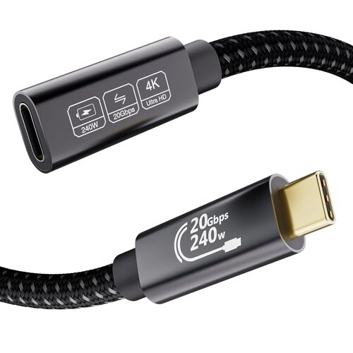KAL-20Gbps Rallonge USB C 2m,Rallonge USB Type C 3.2 4K@144Hz 5K@60Hz,Câble Extension USB C 240W 48V/5A pour Thunderbolt 4,iPhone16,iPhone15,Switch,MacBook,VR,SSD