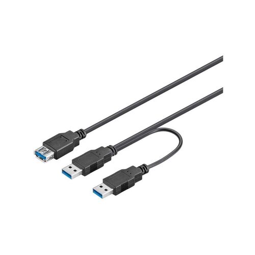 JGD-95749 Câble USB 3.0 Dual Power SuperSpeed Y-USB pour disque dur/SSD externe noir, 0.3m Longueur