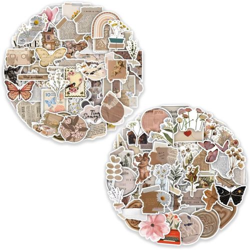 Jum-120 Pcs Autocollant Scrapbooking,Autocollants Vintage,Stickers Autocollant Livre Aesthetic Décoratifs,Autocollant Adhésif Pour Diy Journal Scrapbooking Album Bricolage Artisanat Cahier Décoration
