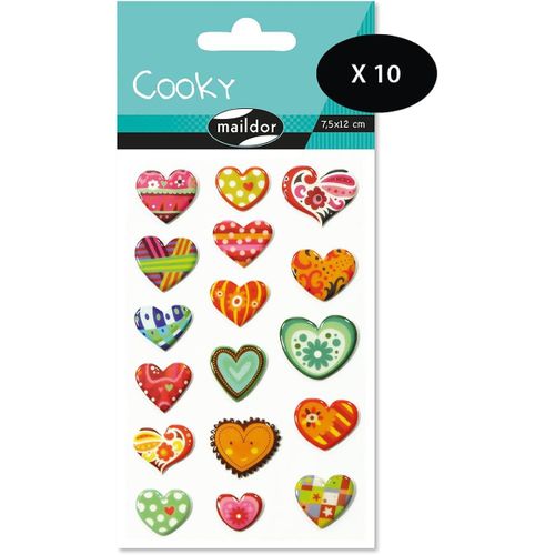 Gommettes 3d Cooky - Lot De 10 Planches 12x8 Cm - 170 Stickers - C?urs Motifs