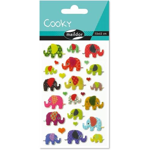 Gommettes 3d Cooky - 1 Planche 12x8 Cm - 26 Stickers - Elephants