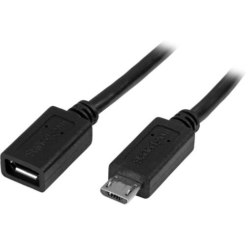 Câble d'extension Micro USB de 50 cm - Rallonge USB Micro B vers Micro B - Prolongateur Micro USB - M/F - Noir (USBUBEXT50CM)