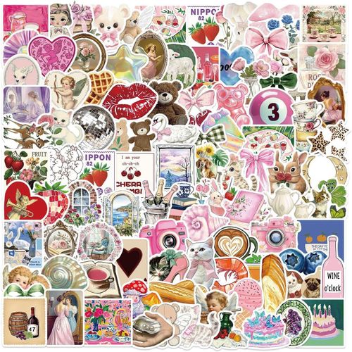 Lot De 100 Autocollants Autocollant Stickers Sticker Scrapbooking Aesthetic Ordinateur Portable Kindle Téléphone La Tasse Le Coffre
