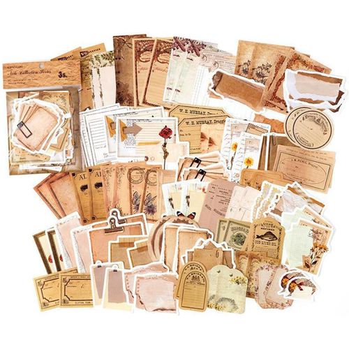 Jum-100 Pcs Vintage Autocollants De Scrapbooking,50 Styles,Rétro,Marron,Papier,Stickers Pour Diy Album Journal Cahier Photo