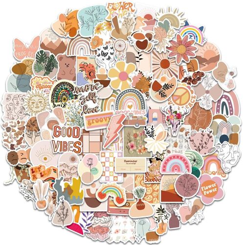 MEVRONISSHOP-Lot de 100 autocollants Boho pour ordinateur portable, téléphone, bouteille d'eau, skateboard, valise, guitare, tampon, mignons autocollants en vinyle esthétiques étanches, scrapbook sti