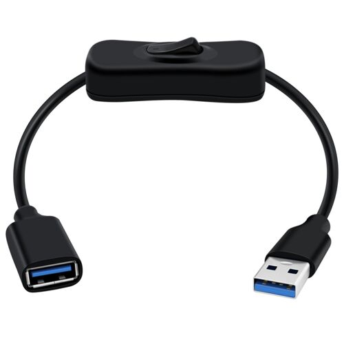 KALANKA-Rallonge USB 3.0 avec Interrupteur Câble D'Extension USB avec Interrupteur Prise en Charge de la Transmission de Données et de L'alimentation 5Gbps, pour PC Portable (Schwarz, 1FT/0.3m)