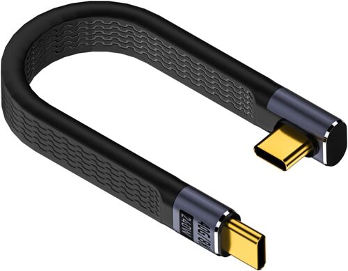 JGD-Câble court USB 4.0 C 40 Gbps vers fiche coudée à 90° - 240 W - Type C PD - Chargement rapide - Câble plat flexible - Pour smartphone Thunderbolt 4 Power Bank - 13 cm (courbure verticale)