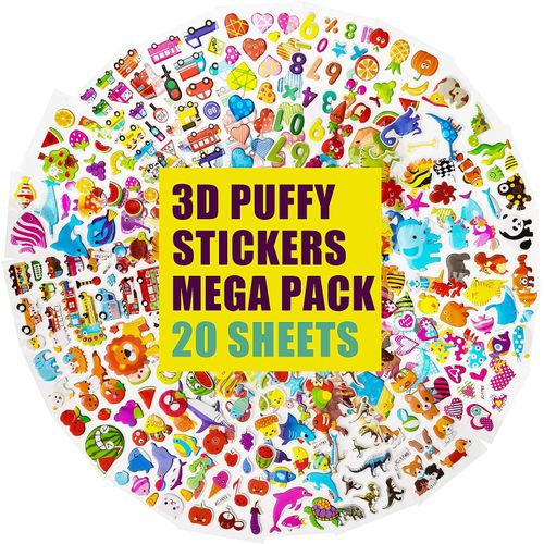 Gommettes Enfants 2 Ans 3 Ans 4 Ans, 20 Feuilles 3d Gommettes Autocollantes Stickers Enfant 500+ Pour Récompenser Scrapbooking, Y Compris Voiture, Chiffre, Animaux, Dinosaure, Fruit, Poisson, Etc