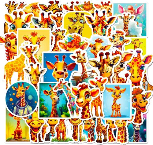 50 Autocollants Animaux Enfants Scrapbooking, Cahier, Stickers Giraffe Kawaii, 4-5 Cm