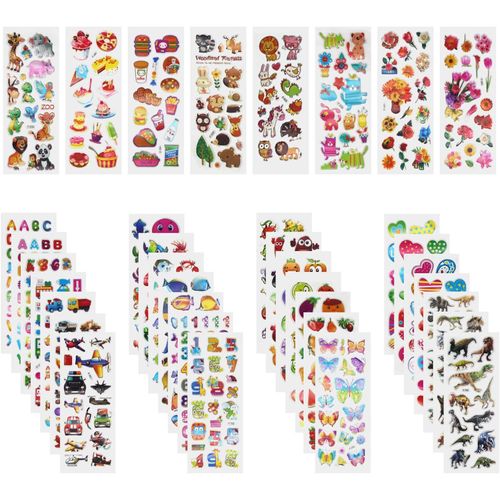 Jum-1000+ Autocollants 3d Pour Enfants,Fille Garcon,40 Feuilles De Variétés Pour Récompenser Scrapbooking,Y Compris Animaux,Avions,Dinosaures,Numéros,Fruits Etc