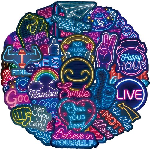 Jum-Autocollant Motivation 100 Pcs Stickers Neon Citation Positive,Imperméable Vinyle Autocollant Pour Scrapbooking Gourde Valise Cahier Trottinette Journal Ordinateur Portable Skateboard Bouteille Etc