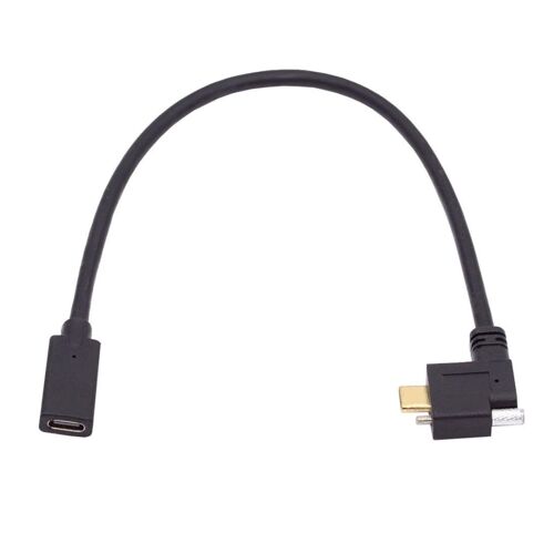 Câble D'Extension Usb C 3.1 Gen 2 10 Gbit/S Mâle Vers Femelle, Charge Rapide, Transfert De Données, Câble D'Extension À Angle Droit De 90 Degrés, 0,3 M Avec Verrouillage À Vis