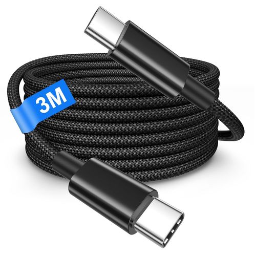 TYE-Câble USB C vers USB C 3M, 100W Cable Chargeur USBC Charge Rapide Cable pour iPhone 16 15 Pro Max Samsung Galaxy S25 S24 S23 Pixel 7 iPad Pro MacBook, 3M Long Nylon Cordon Usbc vers USBC Câble Fi