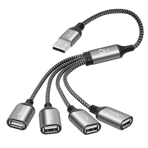 JGD-Câble USB Répartiteur 4 ports 0,3 m,Type A Mâle vers 4 ports USB A femelle,adaptateur répartiteur USB 2.0,Multi Cordon Multiple Porte Multiprise Extender,pour PC,TV,voiture, lampes LED