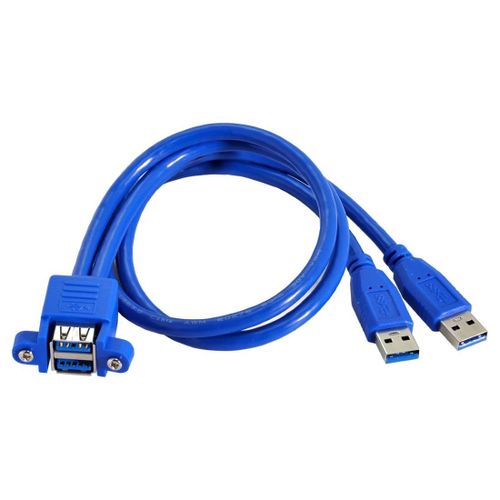 Câble d'extension USB 3.0 pour panneau avant 2 mâles vers 2 USB 3.0 femelles 0,5 m avec vis de montage sur panneau
