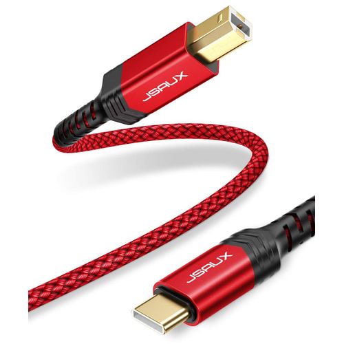 Câble USB B vers USB C pour imprimante compatible avec MacBook Pro, HP, Epson, Canon, Brother, Lexmark, Xerox imprimantes et scanners - Rouge - 3 m