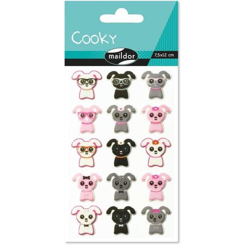 Gommettes 3d Cooky - 1 Planche 12x8 Cm - 15 Stickers - Petits Chiens