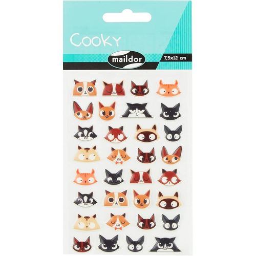 Gommettes 3d Cooky - 1 Planche 12x8 Cm - 32 Stickers - Tetes De Chats