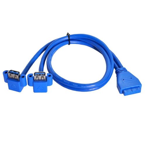 Câble d'extension USB 3.0 pour panneau avant 19/20 broches 1 mâle vers 2 USB 3.0 femelle coudé à 90 degrés 0,5 m avec trous de montage sur panneau