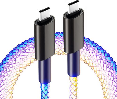 JGD-Câble USB Fluide à LED 1m, 66 W Câble USB C vers USB C Lumineux pour la Plupart des appareils de Type C,i*Phone 15/15pro Max,S22 / S21 / S20, câble de Chargement LED Visible de Type C