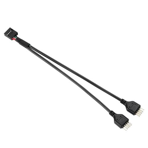 KAL-Câble d'extension USB 2.0 à 9 broches, 9 broches vers double port d'extension 9 broches, câble USB pour carte mère d'ordinateur (noir)