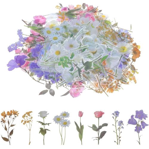 Lot De 160 Autocollant Fleurs, Transparents Stickers Fleurs Autocollant,Autocollants Pour Scrapbooking, Plantes, Autocollants En Pet Pour Bricolage,Planificateur,Album Photo